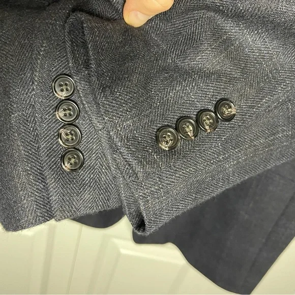 Lauren Ralph Lauren Grey 100% Wool Blazer Windowpane Size 44L Suede Elbow Patch - Picture 4 of 12